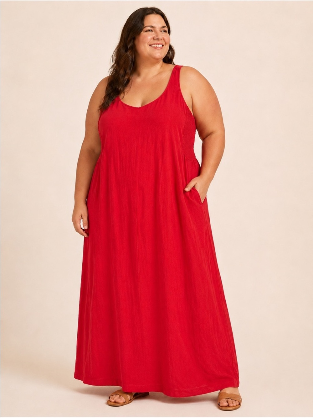 Plus-Size Red Sleeveless Maxi Dress